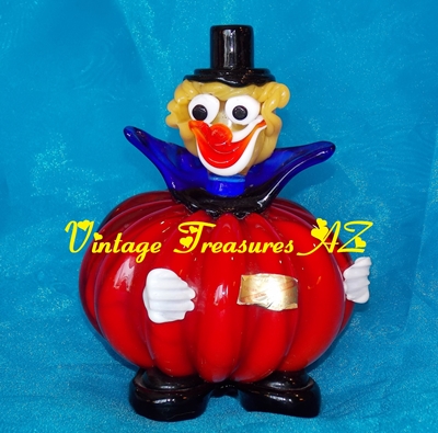 Image for <b><span style='color:purple'> Murano Glass Red Melon/Pumpkin Clown Figurine/Sculpture/Statue Vintage 1950s-1960s Original “Vetro Artistico Veneziano...Made in Murano” Foil Label </span></b><span style='color:purple'> <b><span style='color:red'>***USPS PRIORITY MAIL SHIPPING INCLUDED – DOMESTIC ORDERS ONLY!***</span></b><span style='color:purple'>
